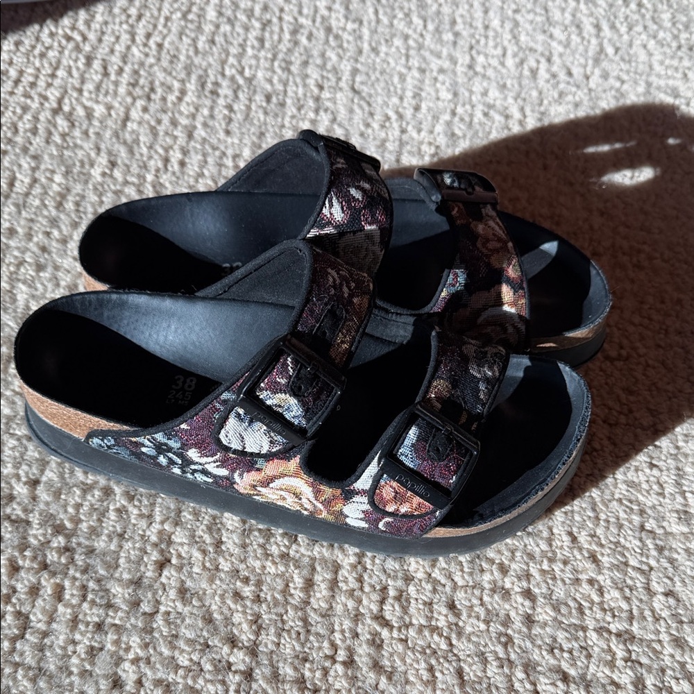 Birkenstock Black Floral Buckle Sandals
